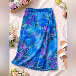 M.J. Carroll Floral Wrap Skirt Sz 16  • Midi Length • Vintage